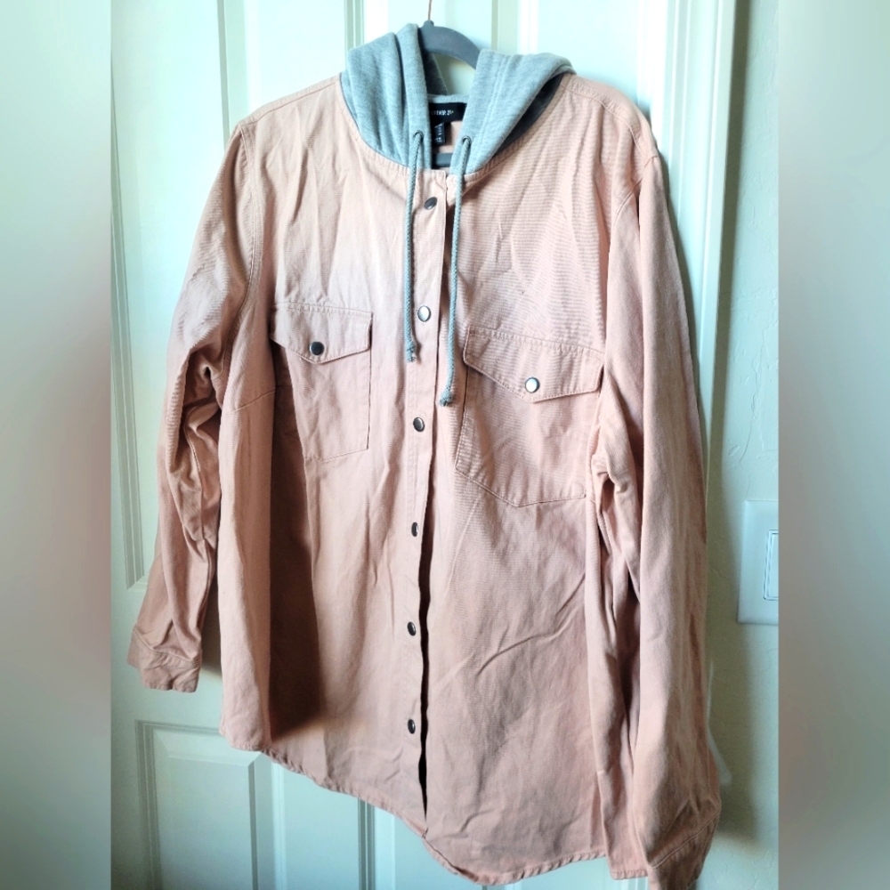 Peach Button-Up Jack with Gray Hood